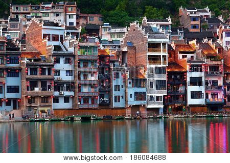 Zhenyuan Ancient Town On Wuyang River In Guizhou Province, China