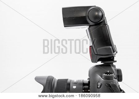GOMEL BELARUS - May 12 2017: Canon 6d camera with lens on a white background. Canon is the world's largest SLR camera manufacturer