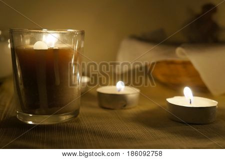 Candles on the altar, selective focus on candle