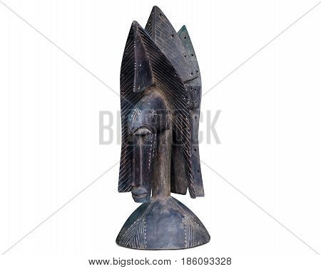 African dark wooden statuette face of unknown animal