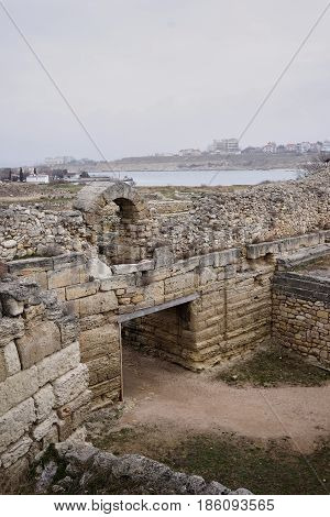 A historical place. Ancient Chersonese.On the shore of the Black sea.Ongoing excavations.Christianity.Crimea.