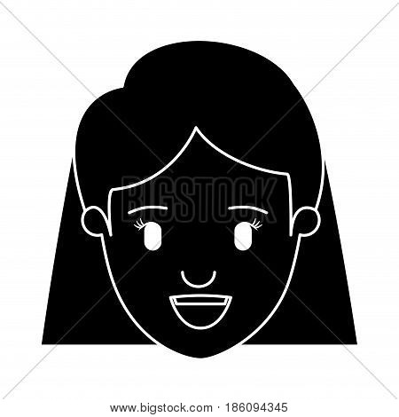 silhouette black front view face closeup woman with short straigth hair vector illustration