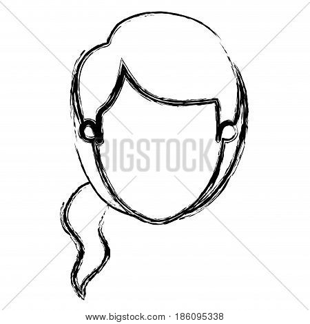 blurred silhouette front view feceless woman with side ponytail hair vector illustration