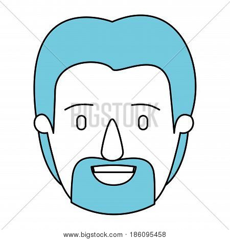 silhouette cartoon front view face man with beard and blue hair vector illustration