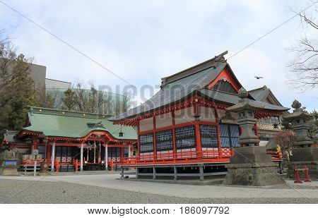 NAGANO JAPAN - APRIL 19, 2017: Fukashi shrine in Matsumoto city.