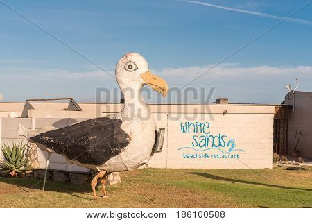 LANGEBAAN SOUTH AFRICA - APRIL 1 2017: A well-known landmark a huge seagull at a restaurant at Mykonos in Langebaan a town on the Atlantic Coast of the Western Cape Province