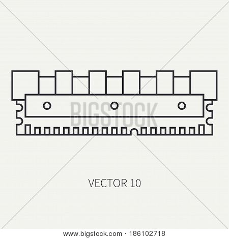 Line flat vector computer part icon data storage. Cartoon style. Digital gaming and business office pc desktop device. Innovation gadget. Ddr. Internet. Illustration and element for design, wallpaper.