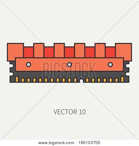 Line flat color vector computer part icon data storage. Cartoon. Digital gaming and business office pc desktop device. Innovation gadget. Ddr. Internet. Illustration and element for design, wallpaper.