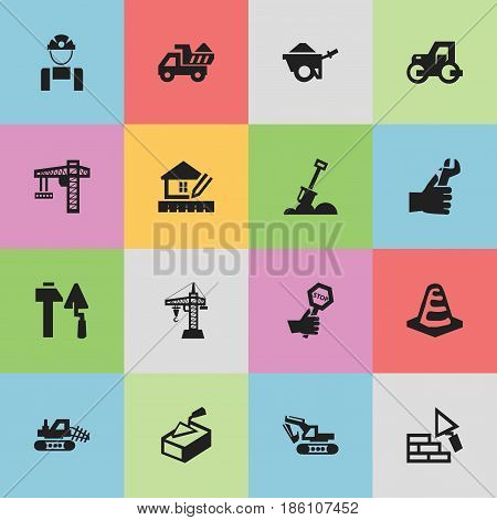 Set Of 16 Editable Construction Icons. Includes Symbols Such As Employee, Facing, Notice Object And More. Can Be Used For Web, Mobile, UI And Infographic Design.