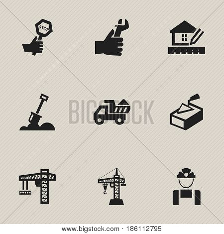 Set Of 9 Editable Building Icons. Includes Symbols Such As Oar, Home Scheduling, Elevator And More. Can Be Used For Web, Mobile, UI And Infographic Design.