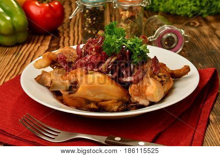 Cooking concept. Deliciously prepared foodon an old wooden board.