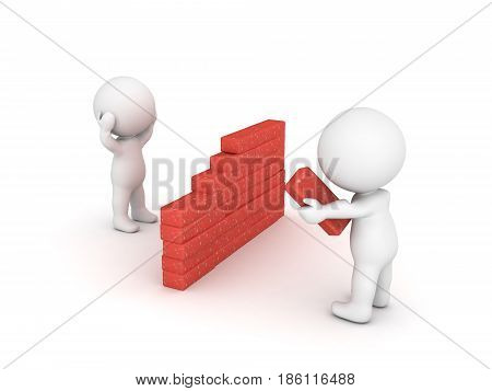 3D Character building a wall to isolate himself from others. Image depicting the concept of being a recluse