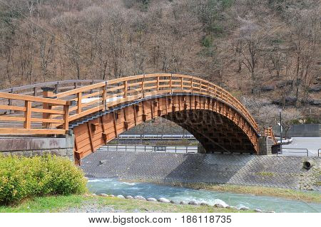 Beautiful architecture of Kiso Oohashi bridge Nagano Japan