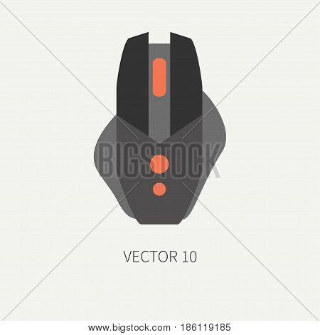 Plain flat color vector computer part icon mouse. Cartoon. Digital gaming and business office pc desktop device. Innovation gadget. Scroll. Internet. Illustration and element for design and wallpaper.