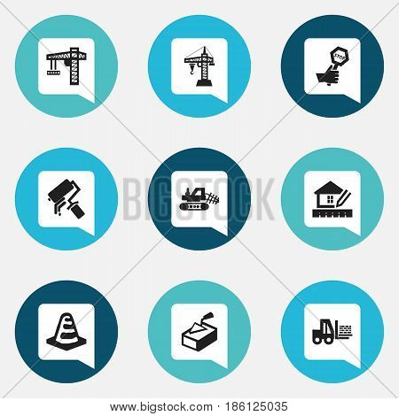 Set Of 9 Editable Building Icons. Includes Symbols Such As Notice Object, Spatula, Elevator And More. Can Be Used For Web, Mobile, UI And Infographic Design.