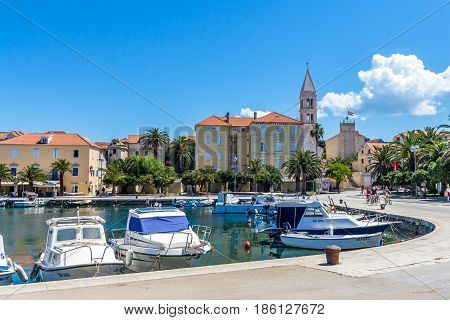 Brac Croatia - May 07 2016: Supetar harbor Brac Island