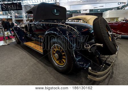 STUTTGART GERMANY - MARCH 02 2017: Luxury car Mercedes 630 Typ 24/100/140 PS Murphy 1924. Rear view. Europe's greatest classic car exhibition 