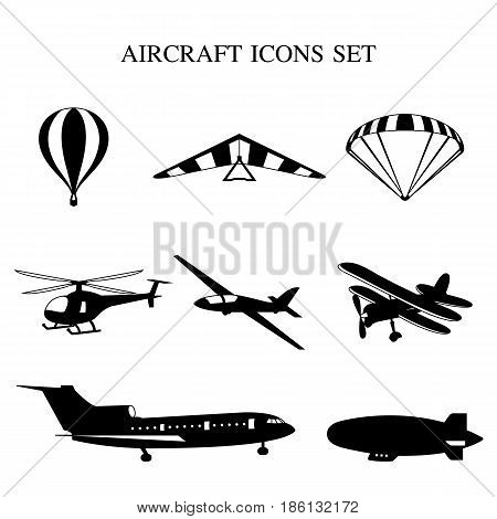 Vector illustration of set of black airplanes silhouettes