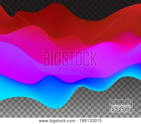 Colored Waves Warm Cool Shade. TTemplate Cover flyers Brochures Print Web Banner. Red Blue Color Modern design. Effect Realistic Elements. Vector Illustration Transparent Background.