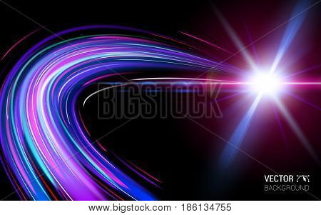 meteor and comet. Fall star in space fantasy science in cosmos asteroid color in galaxy. TTemplate Cover Flyers Print Web Banner. Effect Realistic Elements. Vector Illustration Background.