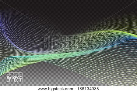 Abstract linear 3D landscape. Digital Perspective composition. Seaside Terrain. Technology Data flow. Particles Grid. Cyberspace TTemplate Print Web Banner. Vector Illustration Transparent Background.