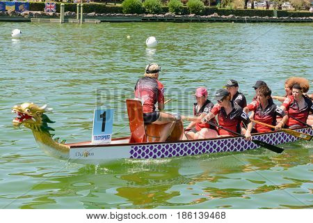 Rome Italy - July 30 2016: Dragon boat crews compete at the european championships held in Italy in 2016 summer