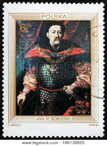 POLAND - CIRCA 1983: a stamp printed in Poland shows Portrait of King John III Sobieski Painting by Unknown Court Painter circa 1983