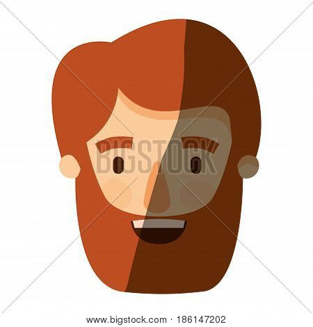 color image shading caricature front view bearded man with moustache and hairstyle vector illustration