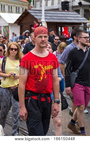 ZAGREB, CROATIA - JUNE 11, 2016: 15th Zagreb pride. LGBTIQ activists on Ban Josip Jelacic square.