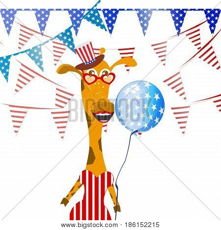 Patriot In A Hat And With A Flag. Fourth Of July.