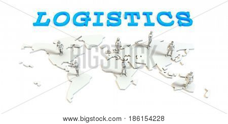 Logistics Global Business Abstract with People Standing on Map 3D Illustration Render