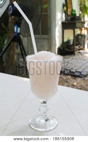 Close up of rose tea Smoothie on the table