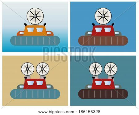 Simple Passenger Hovercraft On Sea Background