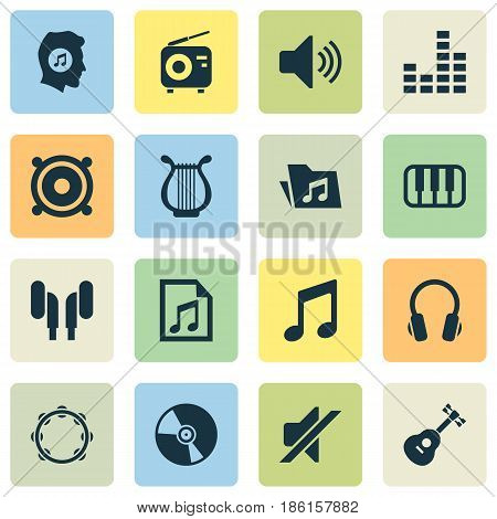Music Icons Set. Collection Of Equalizer, Silence, Tuner And Other Elements. Also Includes Symbols Such As Keyboard, Speaker, Music.