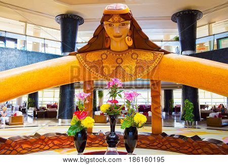 Sharm El Sheikh, Egypt - April 08, 2017: Hotel lobby at the luxury five stars hotel Barcelo Tiran Sharm at Sharm El Sheikh, Egypt on April 08, 2017