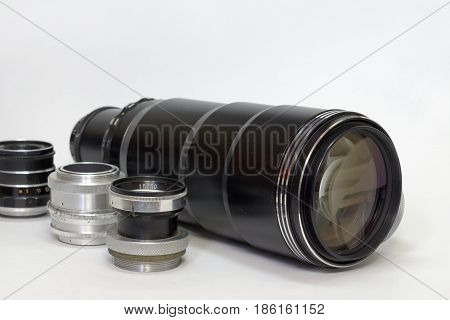 Unpretentious Set Different Types Of Vintage Lenses