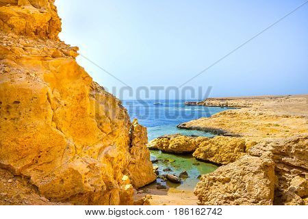 Bay with blue water in Ras Muhammad National Park at Egypt