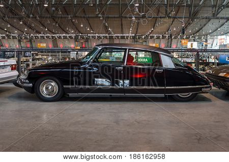 STUTTGART GERMANY - MARCH 02 2017: Mid-size luxury car Citroen DS23 Pallas 1973. Europe's greatest classic car exhibition 
