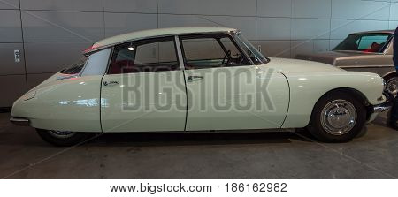 STUTTGART GERMANY - MARCH 02 2017: Mid-size luxury car Citroen DS19 1967. Europe's greatest classic car exhibition 