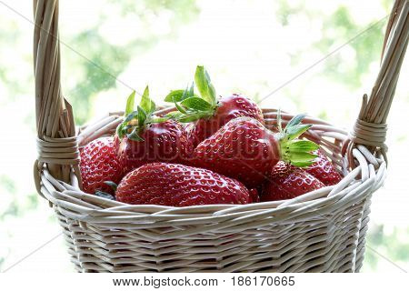 Strawberry In A Basket On A Motley Background
