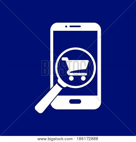 Glass searching for shoping on smart phone. Online shoping icon.
