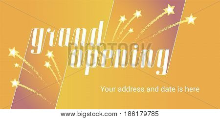Grand opening vector illustration background with golden stars. Template banner for opening event