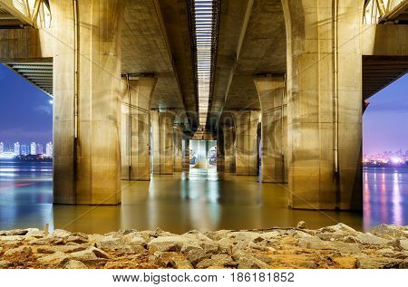 City of landmark buildings modern bridge night view China Nanchang