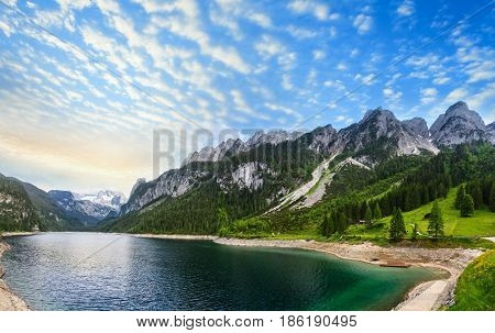 Alpine Summer Lake Sunset Panorama.