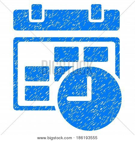 Grunge Date And Time icon with grunge design and dust texture. Unclean vector blue pictogram for rubber seal stamp imitations and watermarks. Draft emblem symbol.