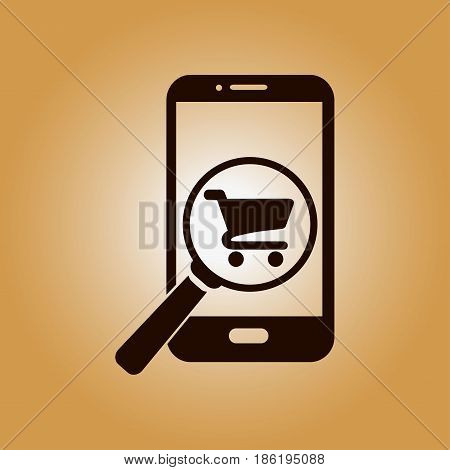 Glass searching for shoping on smart phone. Online shoping icon.