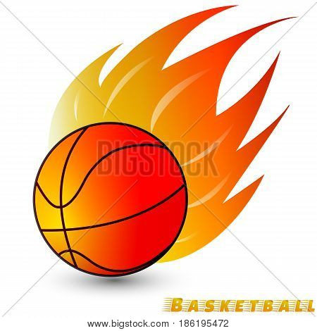 Basketball ball with red orange yellow tone fire in the white background. Logo of Basketball club. vector. illustration. basic red green blue. graphic design.