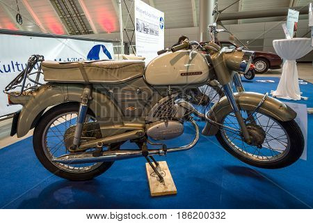 STUTTGART GERMANY - MARCH 02 2017: Motorcycle Zuendapp Sport Combinette 1962. Europe's greatest classic car exhibition 