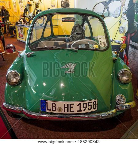 STUTTGART GERMANY - MARCH 02 2017: Microcar Heinkel Kabine (Trojan 200) 1956. Europe's greatest classic car exhibition 