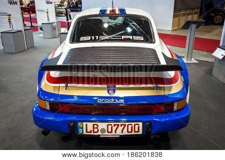 STUTTGART GERMANY - MARCH 02 2017: Racing car Porsche 911 by Crossroad Solutions 1984. Rear view. Europe's greatest classic car exhibition 